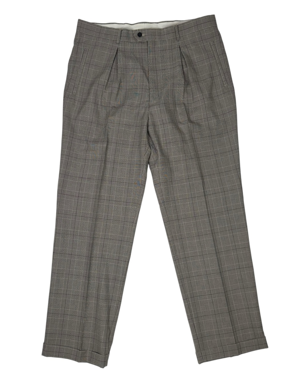 VTG Louis Raphael Tailored Mens 38x32 Brown Plaid Wool Blend Pleated Cuffed Pant